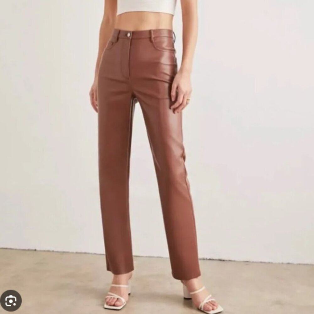 NWOT Aritzia Wilfred Melina Cognac Vegan Leather Pant Size 8
